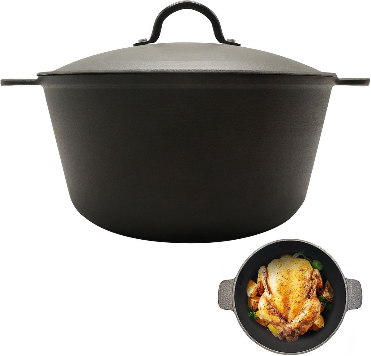 Ronde Gietijzeren Stoofpan met Deksel - 5.2 Liter Emaille Nederlandse Oven voor Langzaam Koken en Bakken