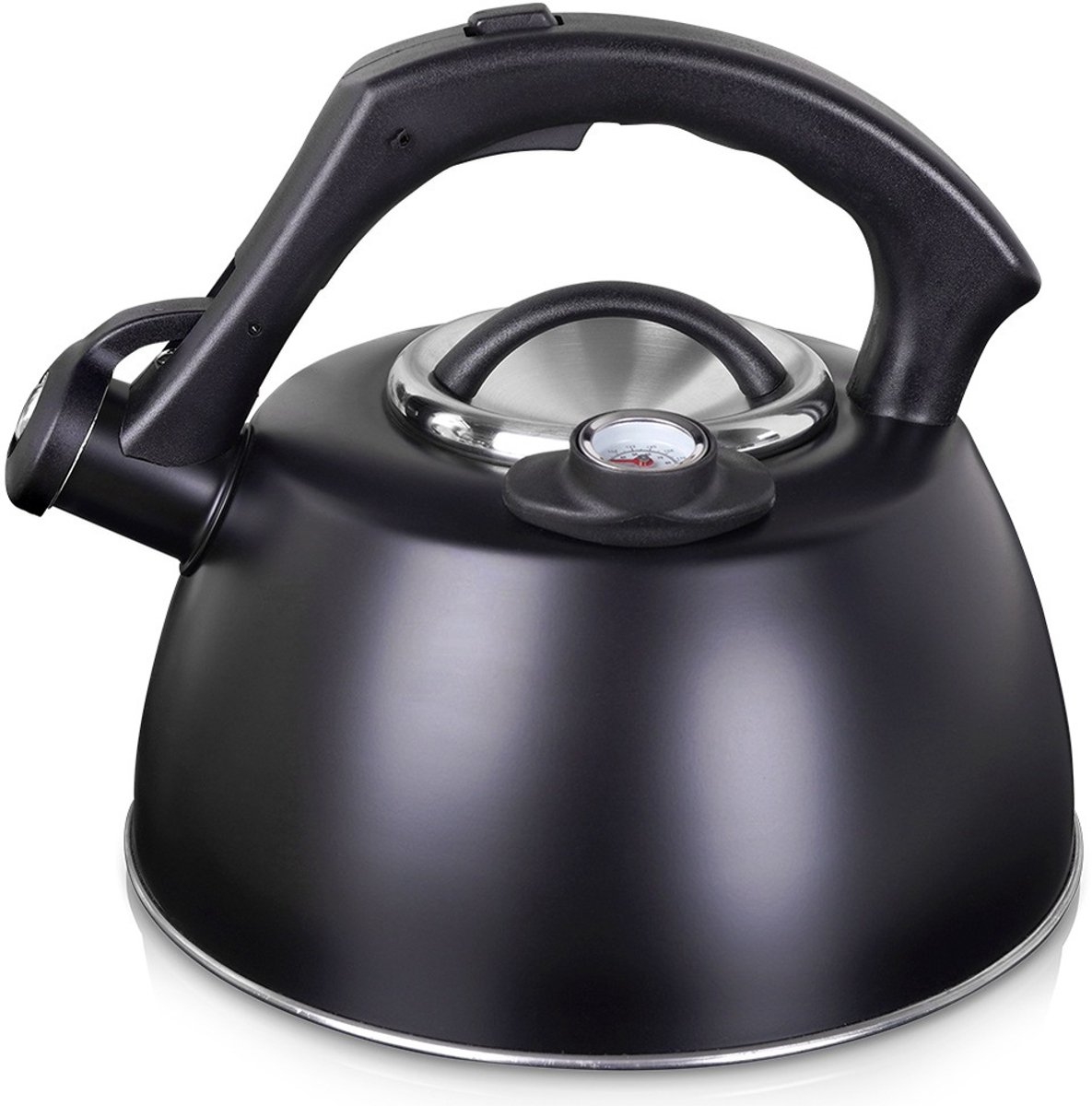 Fluitketel Edelstaal Zwart met Thermometer 3 l - Waterketel met Fluitje