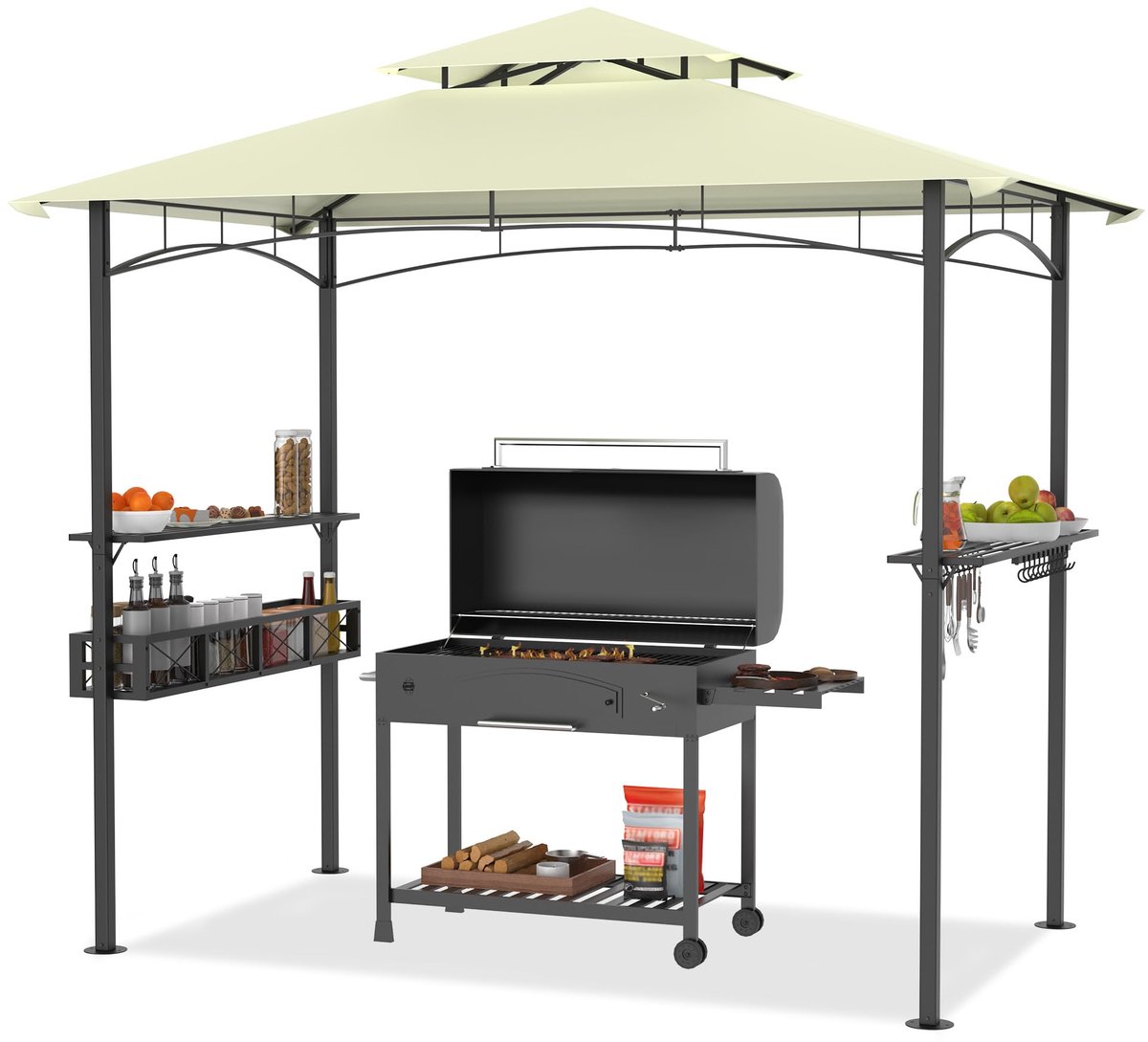 Aufun Grillpaviljoen 244,5x153x250 cm Beige - Waterdicht Windbestendig Met Rookafvoer UV-bescherming Voor Tuin Camping BBQ