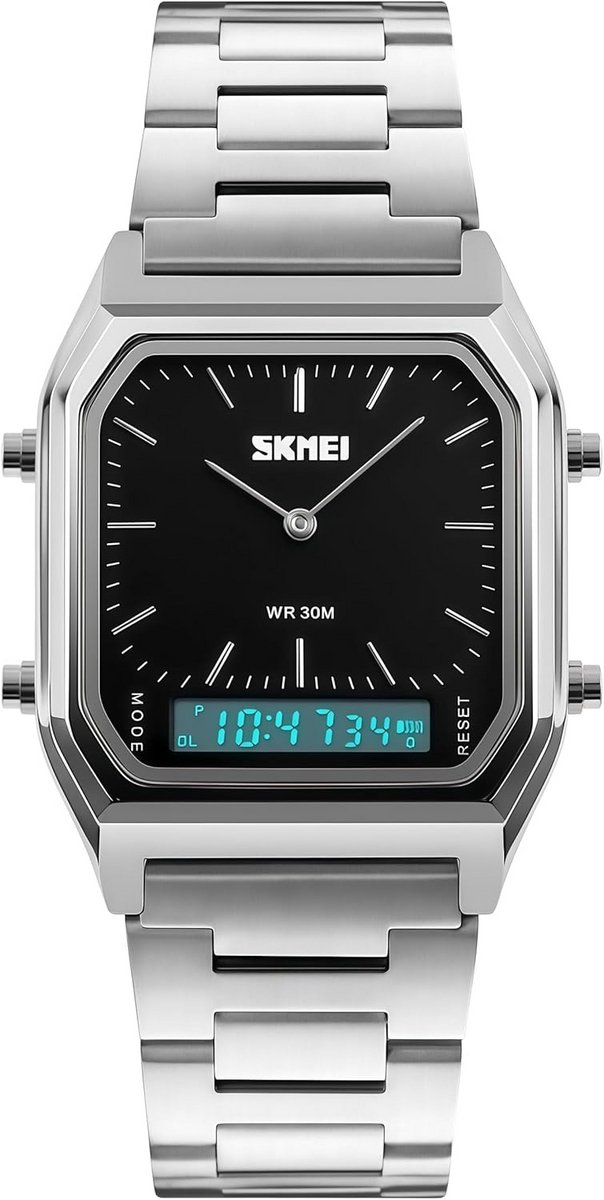 Unisex Horloge Analoog Digitaal met Chronograaf & LED - Waterdicht RVS Polshorloge