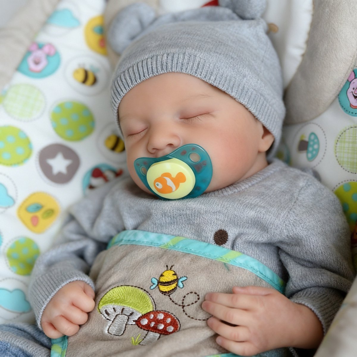 Levensechte Reborn Babypop - 48 cm - Volledig Siliconen Lichaam - Slapend - Waterdicht & Poseerbaar - Inclusief Kleding & Magnetische Speen - Realistisch Speelgoed — afbeelding 4