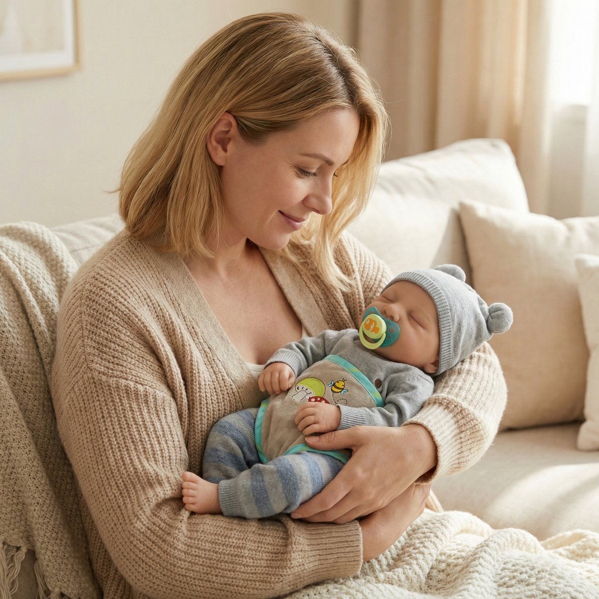 Levensechte Reborn Babypop - 48 cm - Volledig Siliconen Lichaam - Slapend - Waterdicht & Poseerbaar - Inclusief Kleding & Magnetische Speen - Realistisch Speelgoed — afbeelding 2