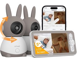 ieGeek Babyfoon met 2 Camera's - 2K HD Baby Monitor met Pan & Tilt - Digitale Zoom Baby Camera - Nachtzicht - Twee-weg Audio