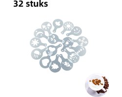 32-delige latte art-vorm voor koffie - stempelvorm - barista art-kransvorm - doe-het-zelf taartdecoratie - vormgereedschap geschikt voor keukens en winkels