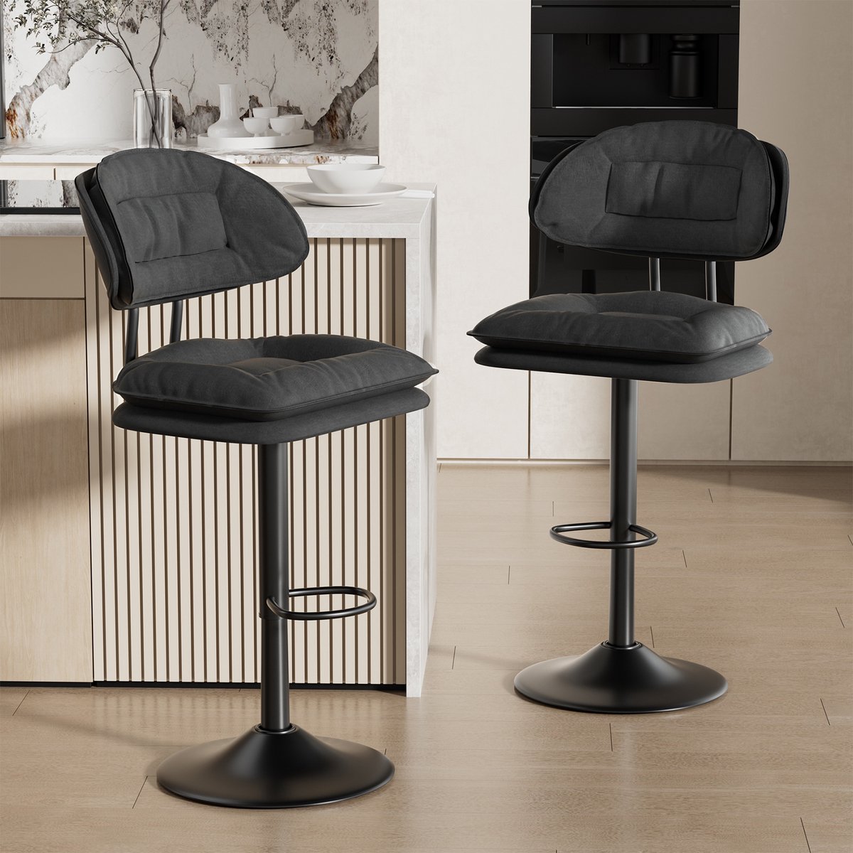 Hawthyhome - Landelijke Serie-Set van 2-techno stof-Verstelbar Draaibaar Ergonomisch-Donkergrijs-Veelzijdig Stijlvol