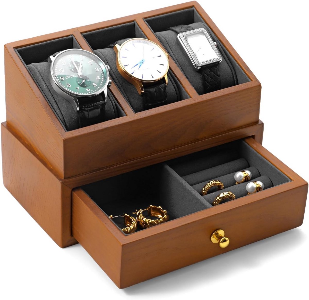 Luxe Houten Horlogedoos voor 3 Horloges - 2 Lagen Opslag voor Heren