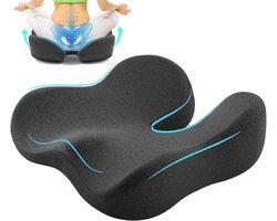 Orthopedisch Zitkussen & Stuitkussen - Traagschuim - met Wasbare Hoes - Ergonomisch Kussen voor Bureaustoel, Auto & Rolstoel - Verlichting bij Rugpijn & Ischias - Donkergrijs