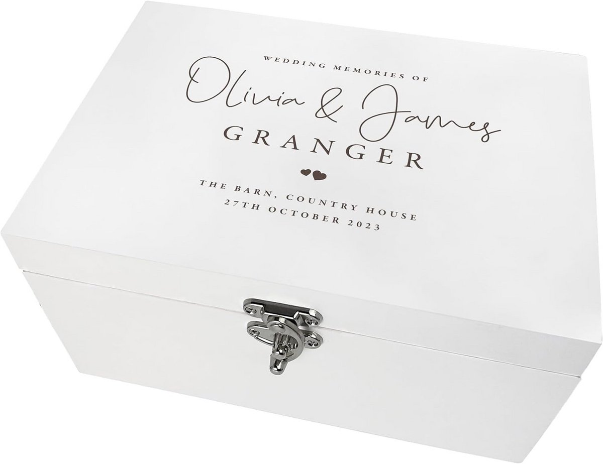 Luxe Witte Herinneringsdoos Bruiloft - Personaliseerbaar met Namen en Datum