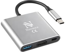 Nuvance USB C naar HDMI Adapter - USB C HDMI - USB Hub - UBS C naar USB A - 4K HDMI Splitter - PD100W Laptop Opladen