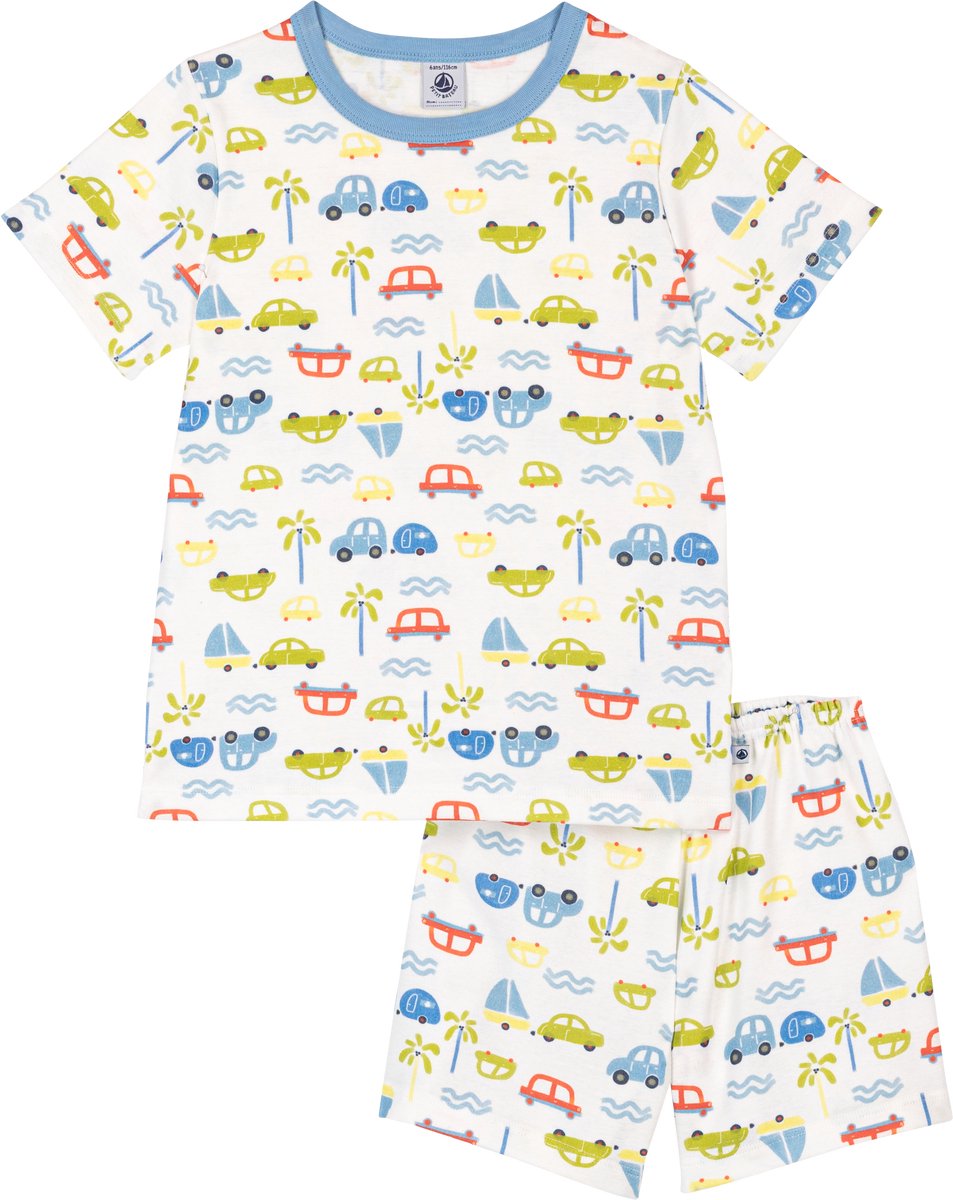 Petit Bateau Katoenen korte kinderpyjama met autootjesprint Jongens Pyjamaset - Wit / Meerkleurig