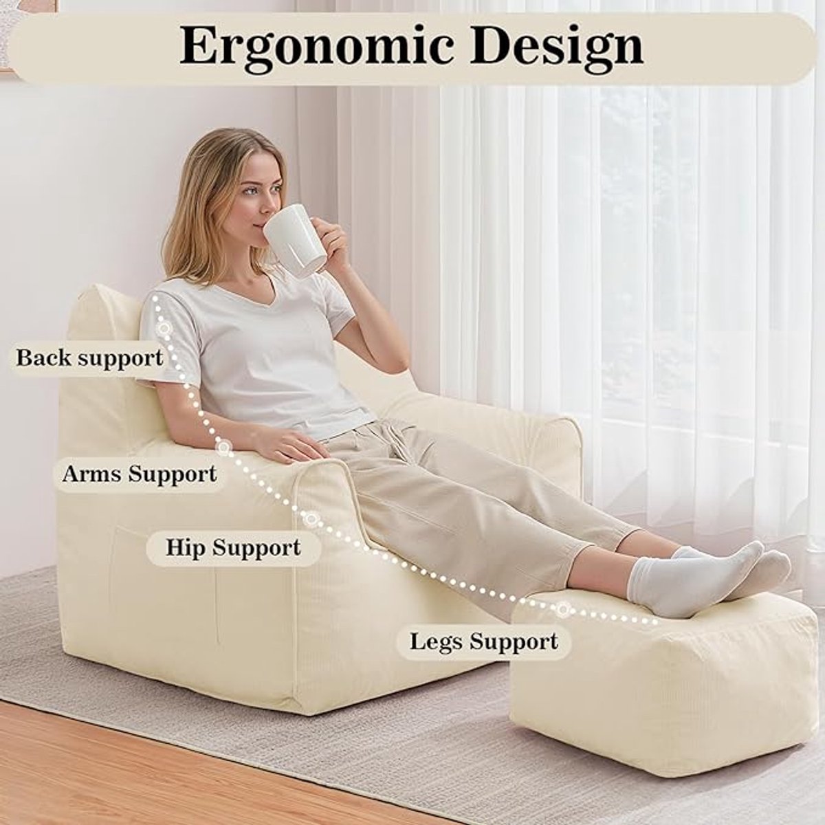 Zitzakstoel met Voetenbank 84x97x73 cm – Corduroy – Donkergrijs – Pauwhome Natalia Comfort Lounge Chair – Pauwhome