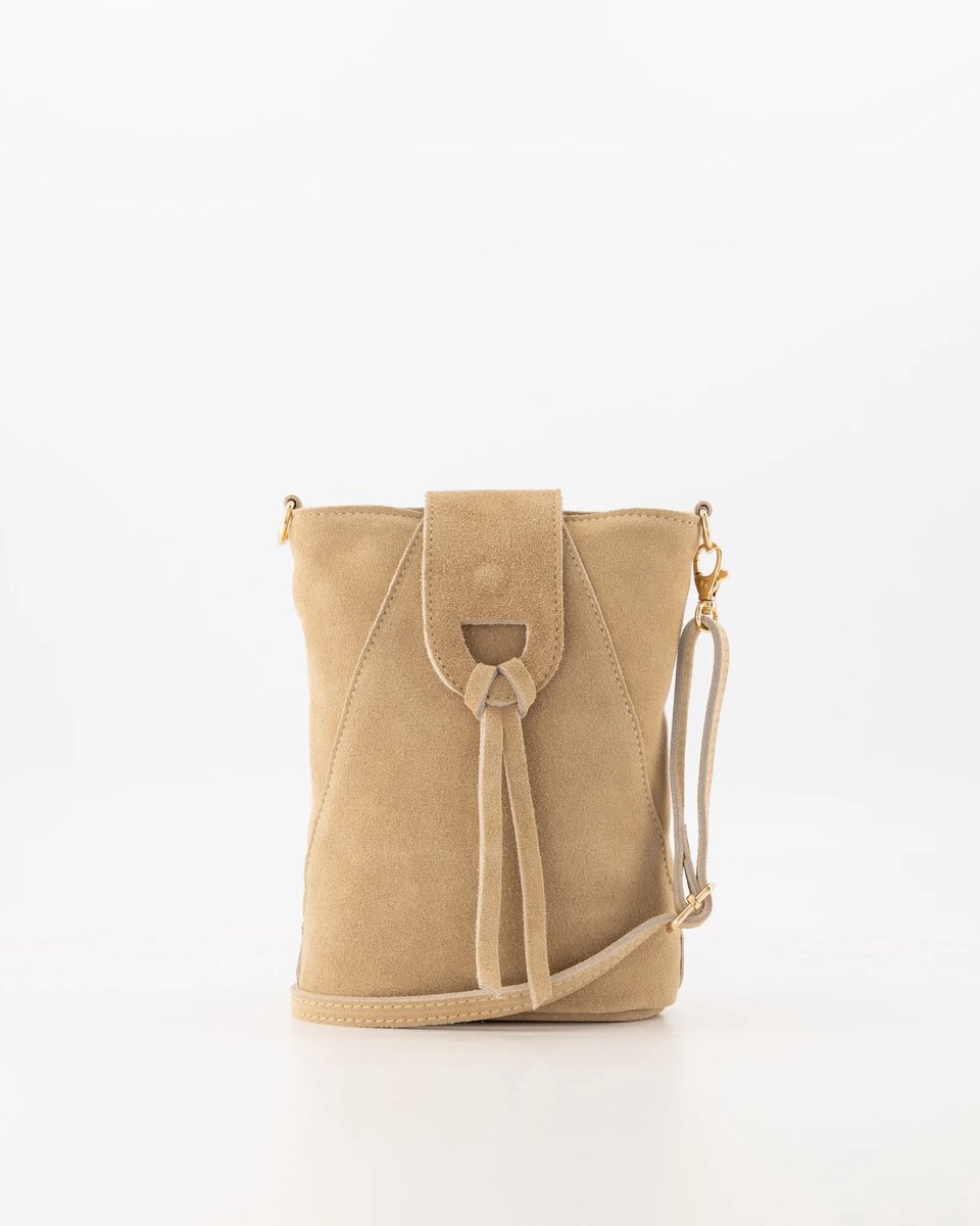 tasje- beige/ zandkleur -klein crossbody /telefoontasje -suède - nieuw -trendy
