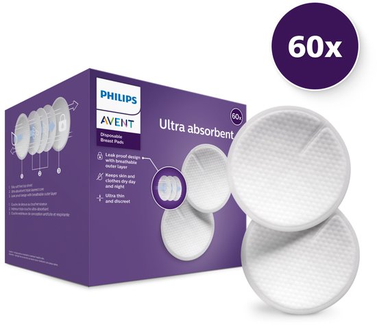Product: Philips Avent Zoogcompressen – 60 stuks – Voorkomt doorlekken, van het merk Philips Avent