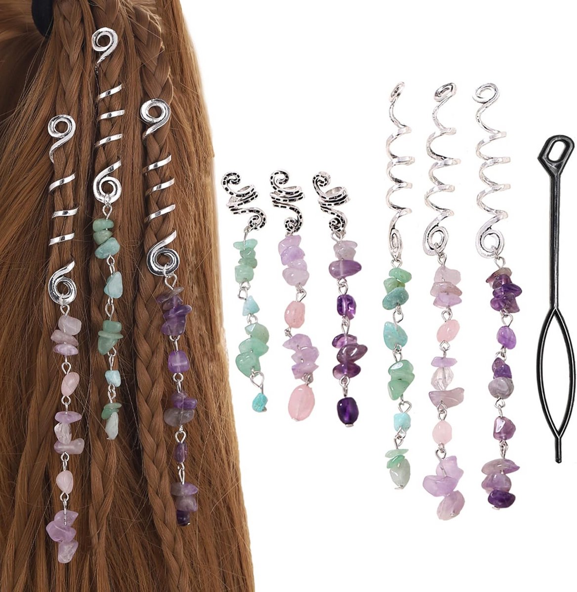 6 Stuks Haaraccessoires voor Dreadlocks en Vlechten - Zilveren Sieraden en Kralen