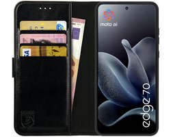 Rosso Element Geschikt voor Motorola Edge 70 | Wallet Book Case | Portemonnee Hoesje | 3 Pasjes | Magneetsluiting | Stand Functie | Zwart
