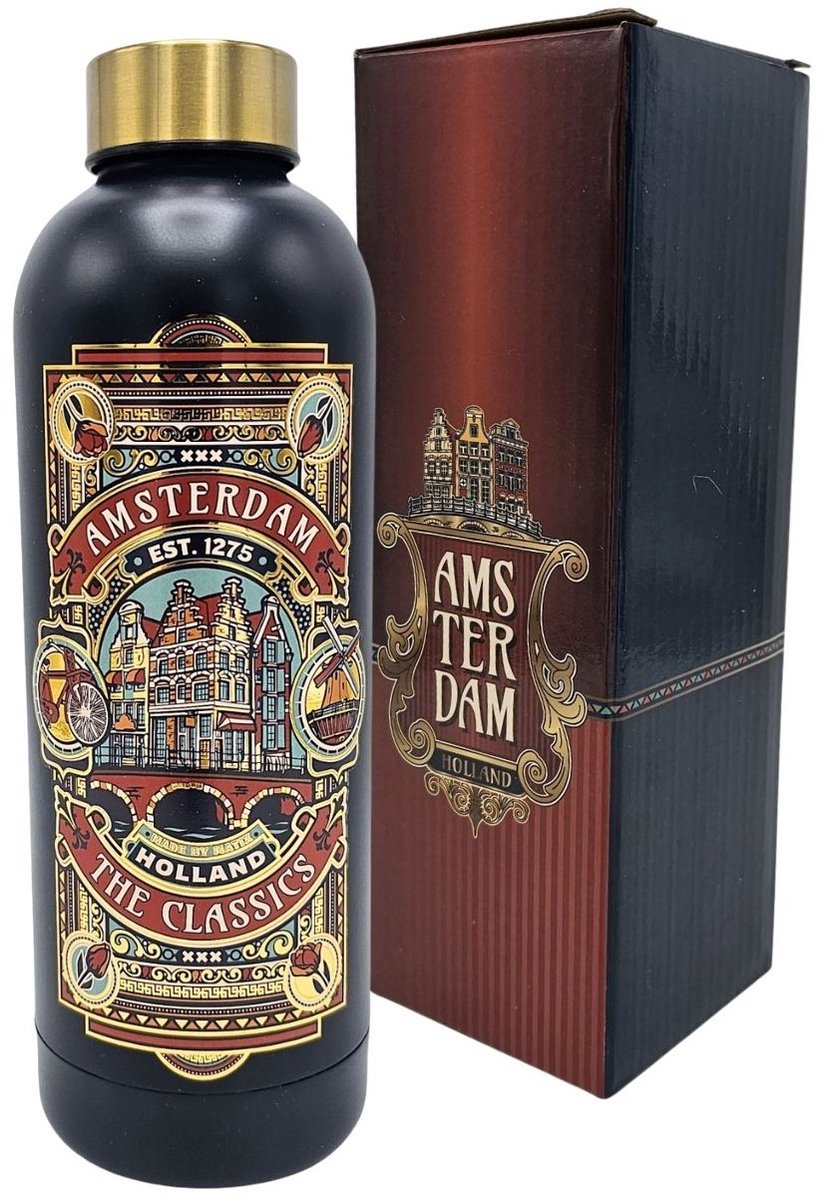 Waterfles - isoleerfles - Amsterdam - blauw/goud - Typisch Hollands cadeau