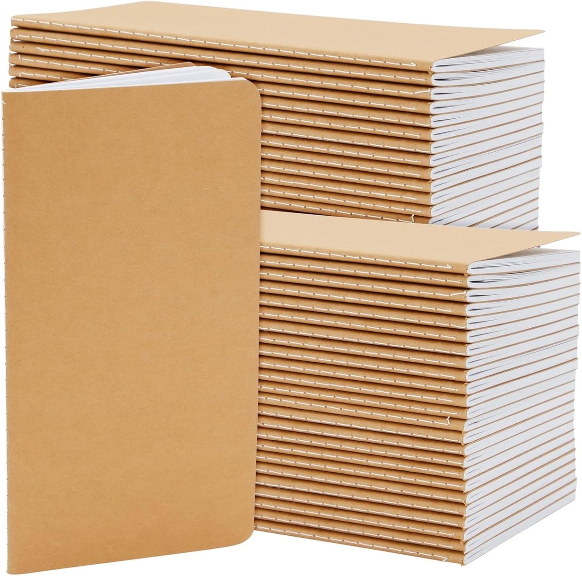 Notitieboekjes Kraft Papier - Reis Dagboek Set - Notities Maken - Gevoerde Blanco Pagina's - 4.3 x 8.2 Inch