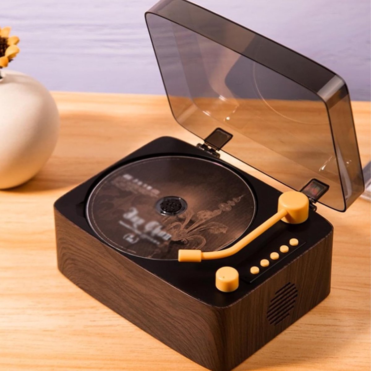 Draagbare CD-speler - Muziekspeler Bluetooth - Thuis Luisteren - Dubbele Luidsprekers - 17x13.5x8CM - Houtnerf