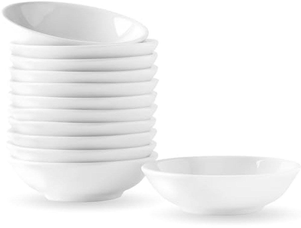 Set van 12 witte dipschaaltjes - Porselein - Oven- en vaatwasserbestendig