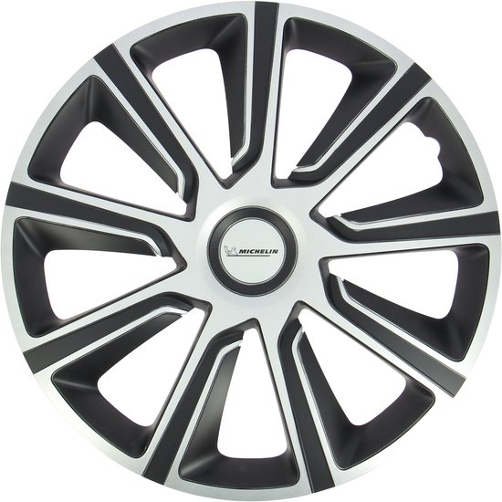 Zilverkleurige wieldop met 10 spaken en zwart accent, Michelin logo in midden.