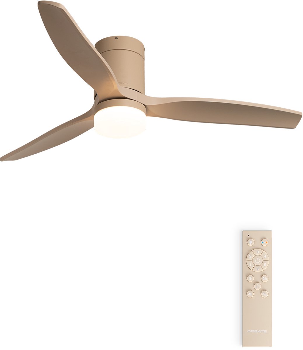CREATE - Stille 40W plafondventilator met technische ABS bladen in verschillende maten - S - Met licht - Afstandsbediening - WIND CALM