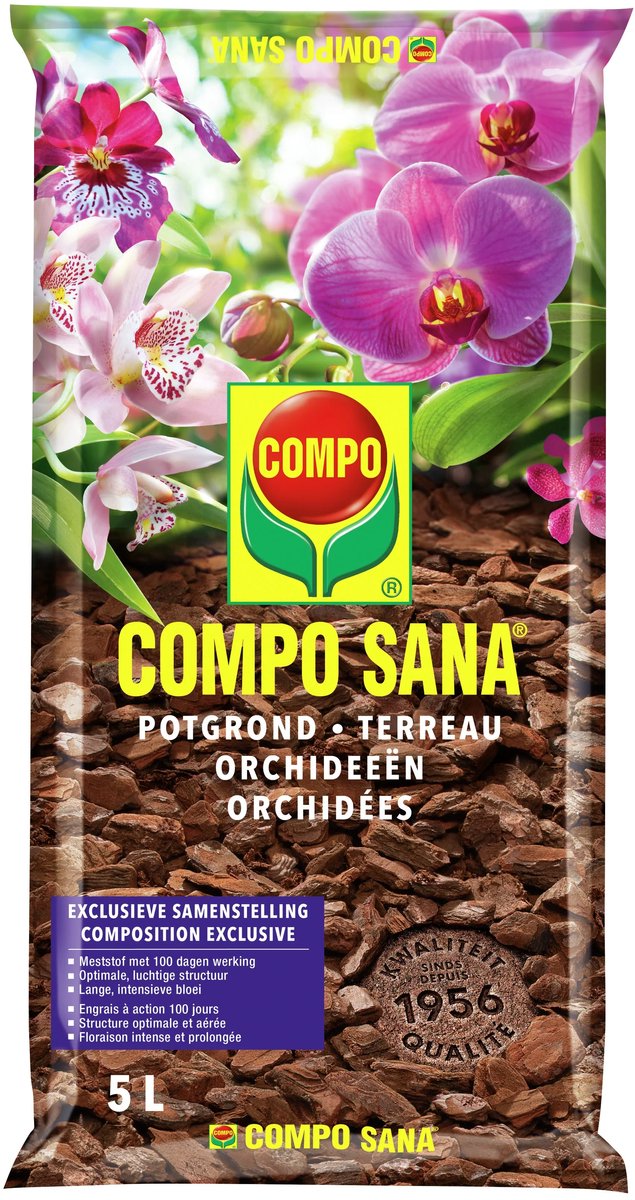 COMPO SANA Potgrond Orchideeën - incl. meststof met 100 dagen lange werking - voor een lange, intensieve bloei - zak 5L