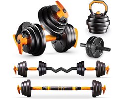 Gewichten Set voor Dumbbells Barbell en Kettlebells - 20KG Verstelbare Halterset met Extra Veiligheidsmoer & Slot - Thuis Fitness