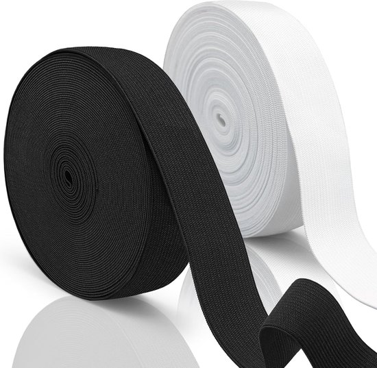 2 Pièces Élastique de 30 mm - élastique de taille - Élastique large - Élastique à coudre - Élastique - Élastique Bro - Élastique ménager - Projets DIY - 3 cm de large x 10 m - ferme mais souple - Zwart - Wit