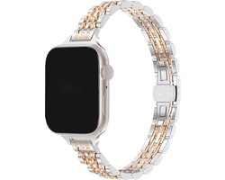 Stravo Slim RVS Schakelband – 7-Link Design – Luxe Dunne Horlogeband & Bandje – Geschikt voor Apple Watch 42mm (Series 12/11/10), 41mm (Series 9/8/7), 40mm (Series 6/5/4, SE 1/2/3) – Zilver/Rose gold