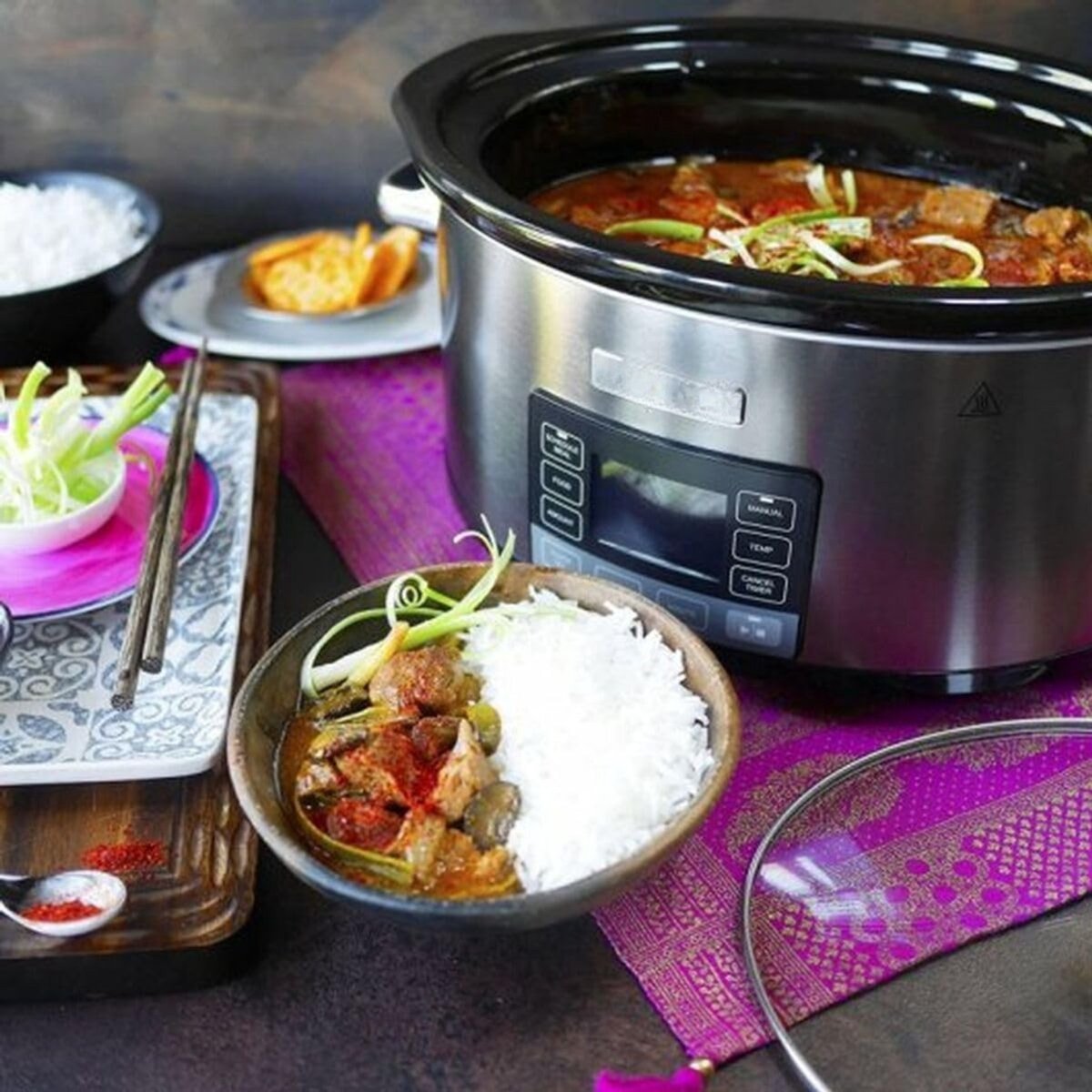 SVN® Slowcooker met Timer - Crockpot - Stoompan - Inclusief Warmhoudfunctie - Zilver - 29cm x 41cm x 25cm – foto 4