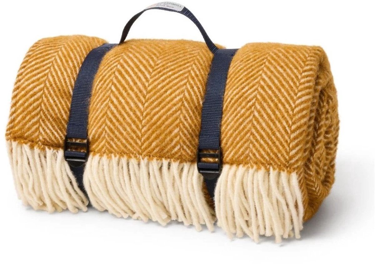 Picknickkleed Polo Visgraat English Mustard - Wol - Waterdicht - 150x183cm - Tweedmill
