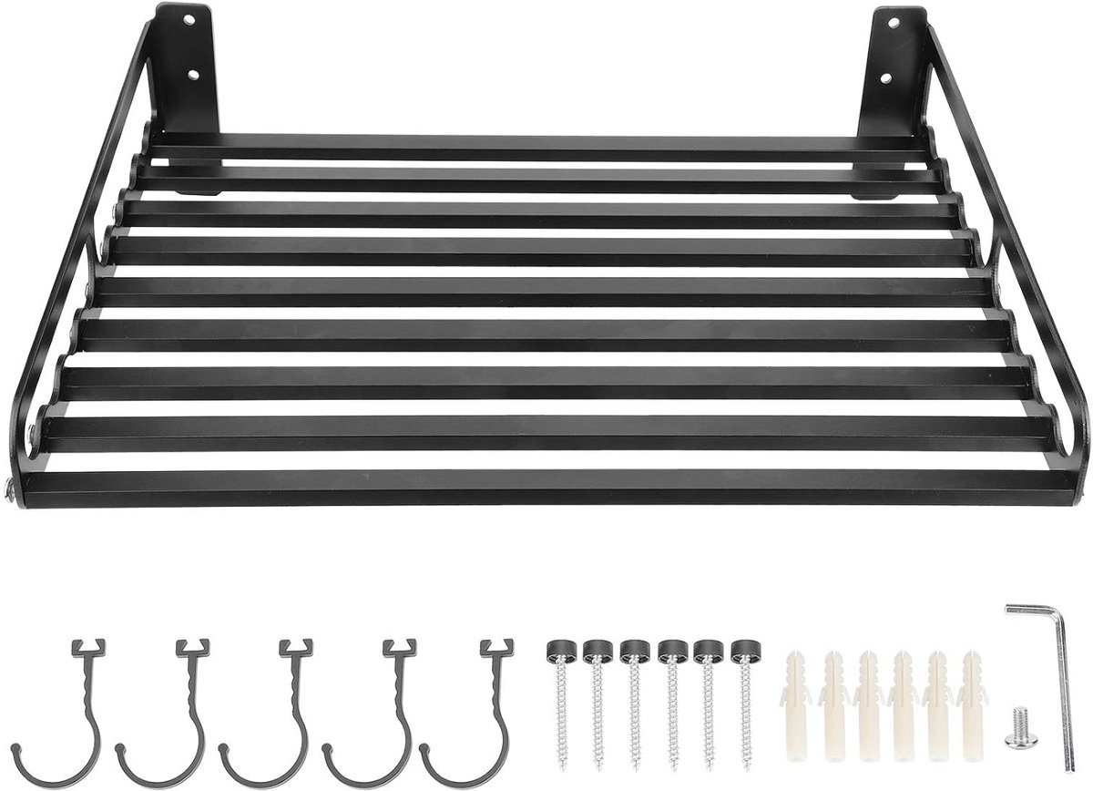 Microgolfoven Plank - Keuken Organizer - Ruimte Besparen - Met 5 Haken - 50x40cm - Zwart