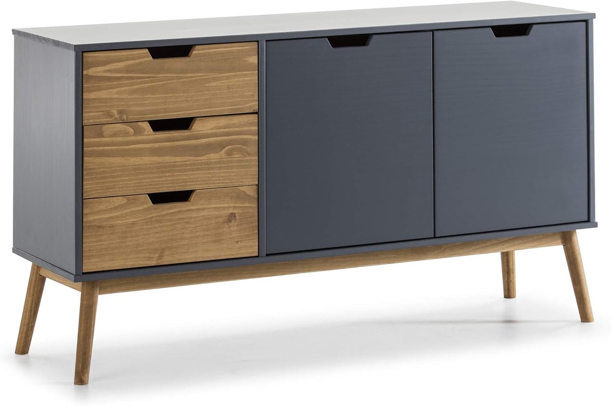 Dressoir met laden - Opbergkast Hout - Woonkamer Inrichting - Massief Grenenhout - 140x40x80 cm - Wit Antraciet