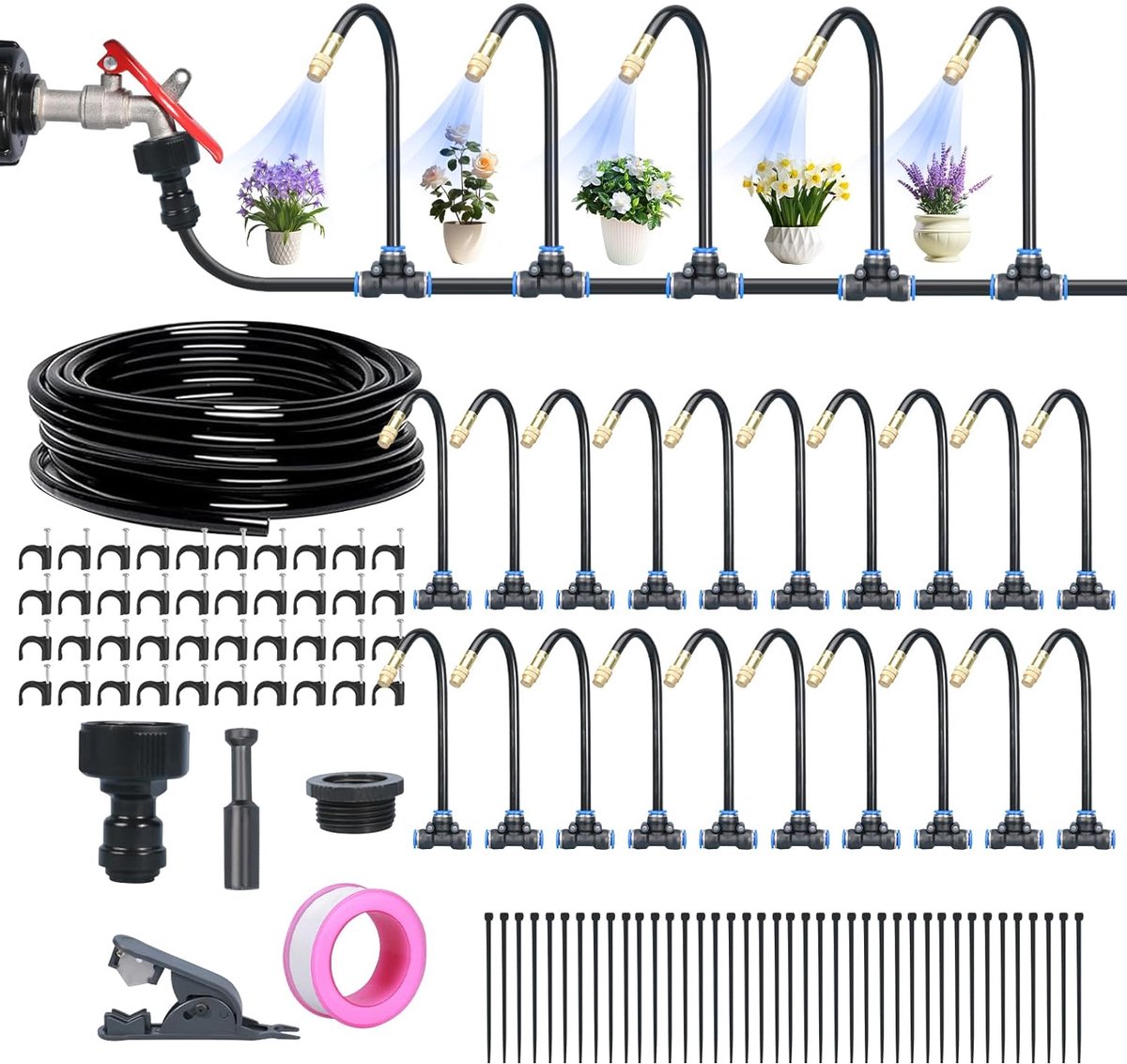 Irrigatiesysteem Tuin - Automatisch Besproeien - Planten Water Geven - 360 Graden Dekking - 20 Meter Lengte