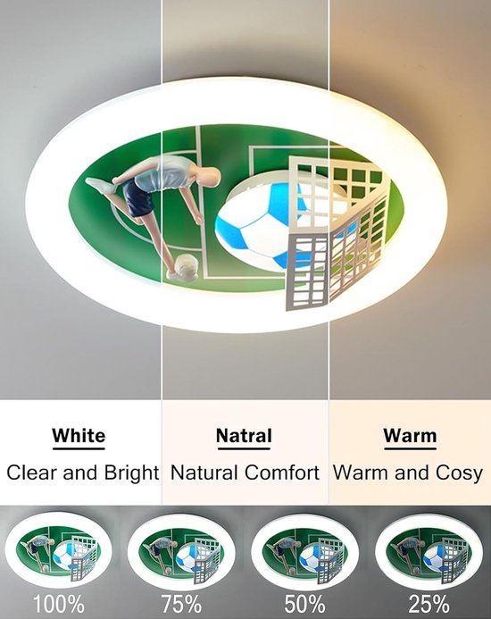 Kinder Plafondlamp - LED Lamp Kamer - Kinderkamer Verlichting - Voetbal Thema Design - 50 cm Diameter - Wit van kinder — afbeelding 4