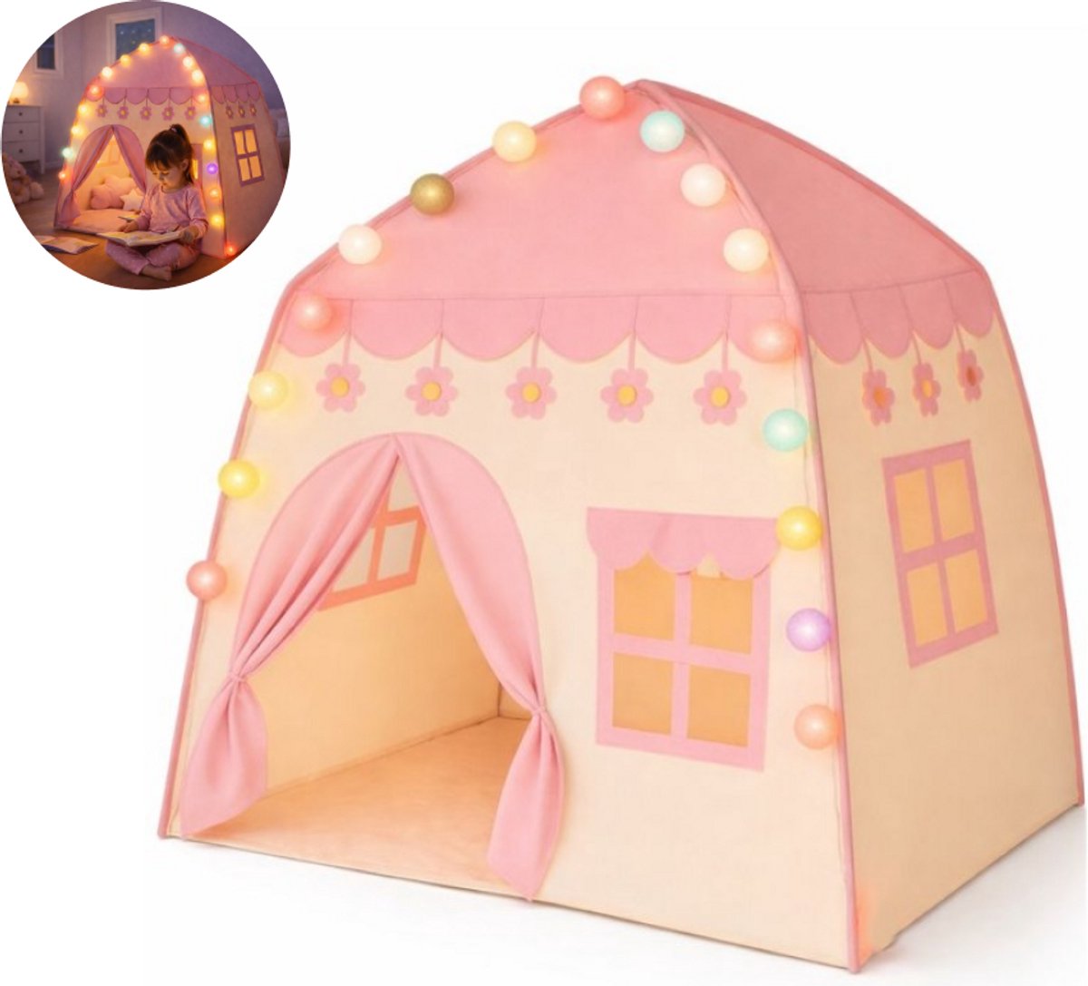 Goodz4All Roze Speeltent Kindertent Speelhuisje Tent met Verlichting Ledlampjes