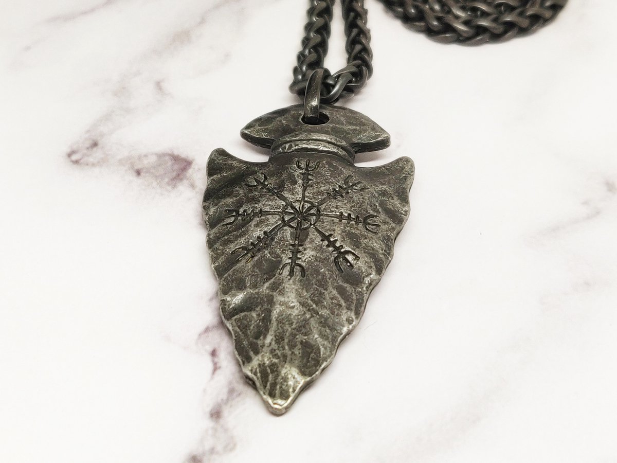 Mei's Viking with Arrow - Ketting - Helm of Awe - 316L RVS - Grijs - 50 cm