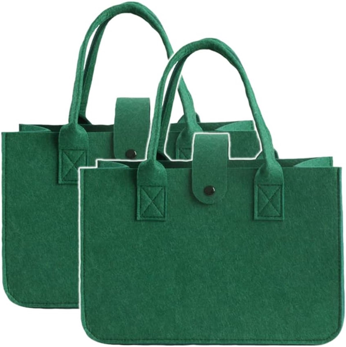 Felt shopper - Shopping bag - Dagelijkse boodschappen - Set van twee - 30 x 20 x 18 cm - Groen