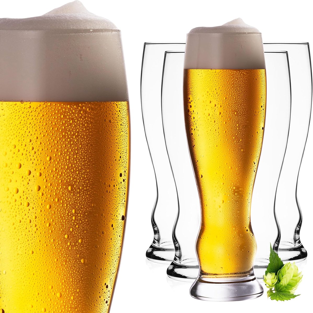 Weizenglazen Set - Bierglazen Glas - Bier Genieten - Vaatwasmachinebestendig - 600ml 14x21.8cm - Transparant