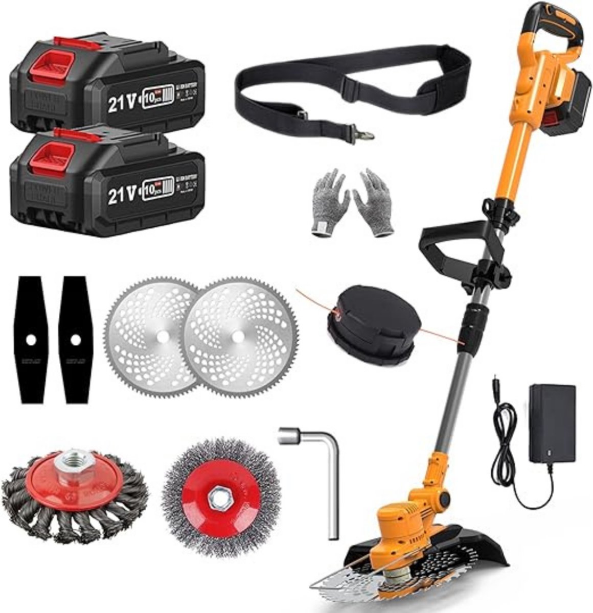 VIN® Onkruidborstel Electrisch - Onkruidborstel Machine - Voegenborstel – Bosmaaier Set – Kantenmaaier - Onkruidverdelger - Grastrimmer Met Accu - Incl: Accu, Zaagbladen, Messen En Oplader