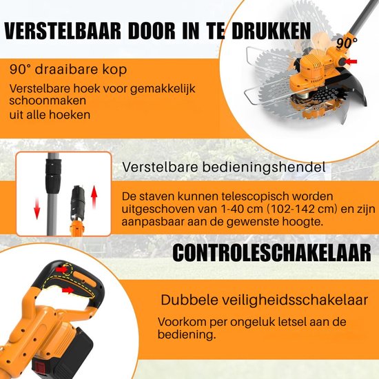 VIN® Onkruidborstel Electrisch - Onkruidborstel Machine - Voegenborstel - Bosmaaier Set - Kantenmaaier - Onkruidverdelger - Grastrimmer Met Accu - Incl: Accu, Zaagbladen, Messen En Oplader van VIN® — afbeelding 5