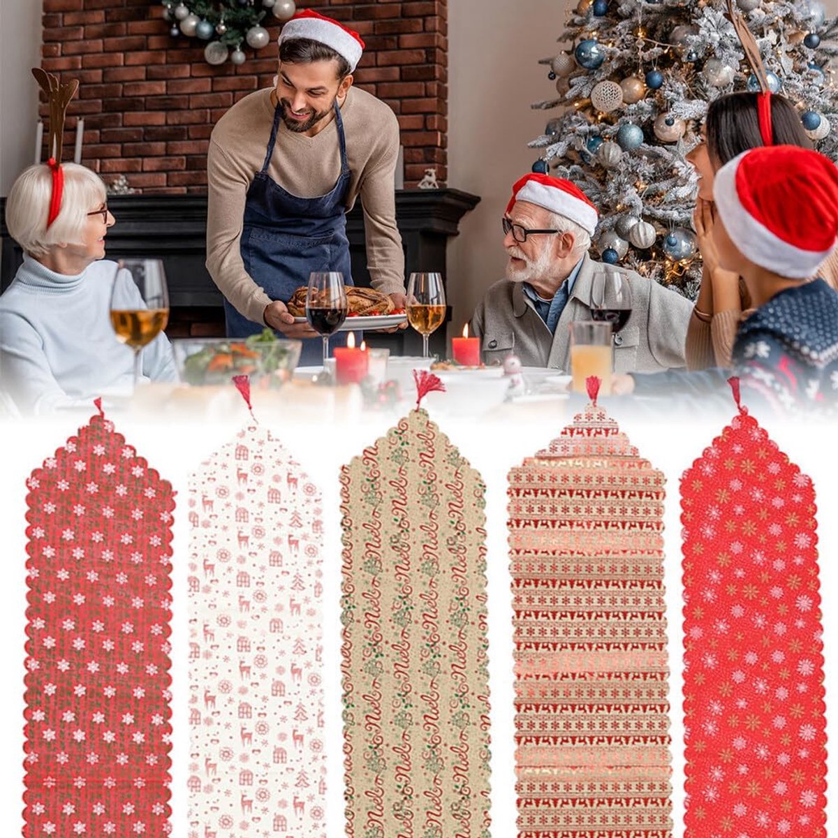 Tafelkleed - Linnen Runner - Feestelijke Decoratie - Geborduurd Motief - 180x35cm
