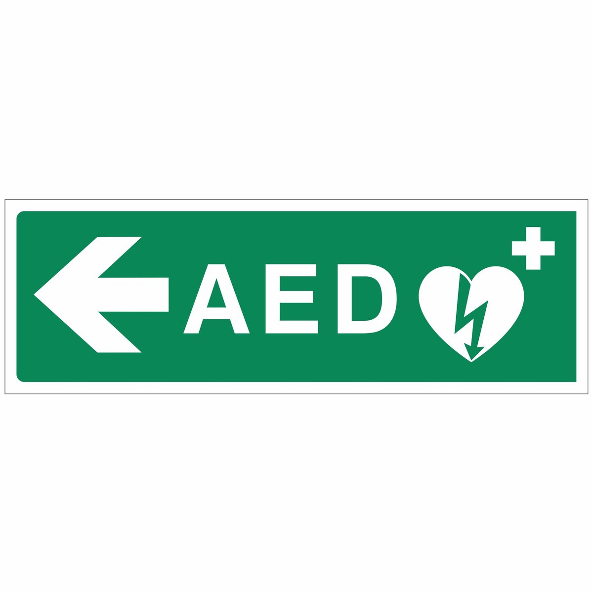 AED links REFLECTEREND (7-10 jaar buitengebruik) 30x10 cm sticker