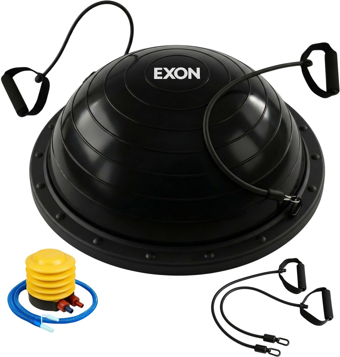 Exon Balance Board - Balanstrainer - Balansbal - Fitnessbal - Balansbord - Wiebelkussen - Balanskussen - Ø 60 CM - Inclusief Weerstandsbanden En Pomp - Fitness - Zwart