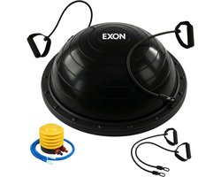 Exon Balance Board - Balanstrainer - Balansbal - Fitnessbal - Balansbord - Wiebelkussen - Balanskussen - Ø 60 CM - Inclusief Weerstandsbanden En Pomp - Fitness - Zwart