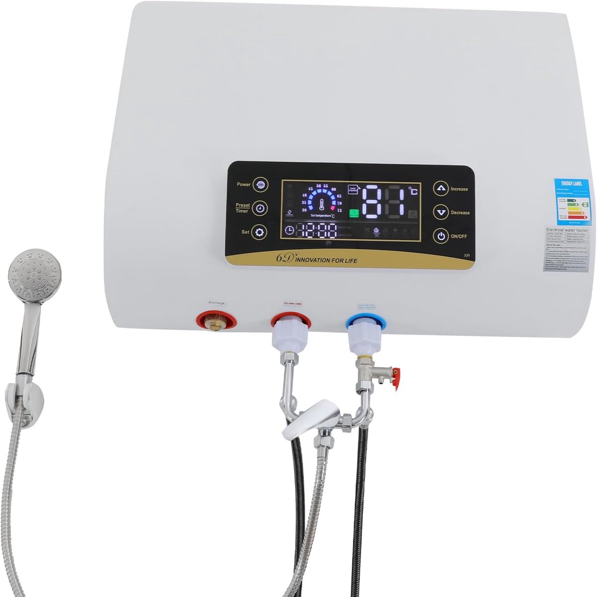 Elektrische Boiler - Warmwater Unit - Direct Warm Water - Werkt bij lage druk - 80 Liter Tank - Wit