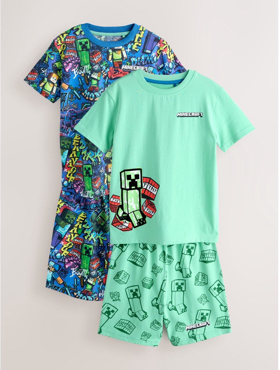 Next - Jongens - Set van 2 pyjama's met short - Groen