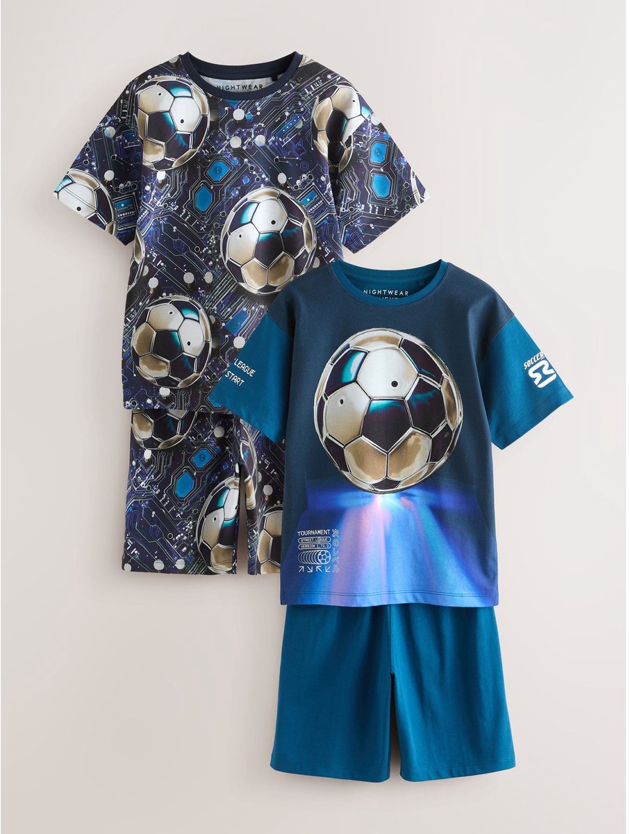 Next - Jongens - Set van 2 korte pyjama's - Blauw