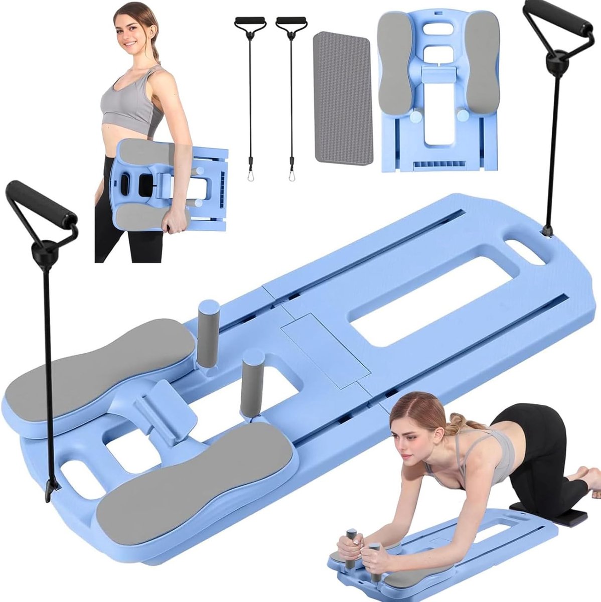 Pilates Reformer Board - Fitness Apparaat - Thuis Trainen - Automatische Rebound - Opvouwbaar Ontwerp - Blauw