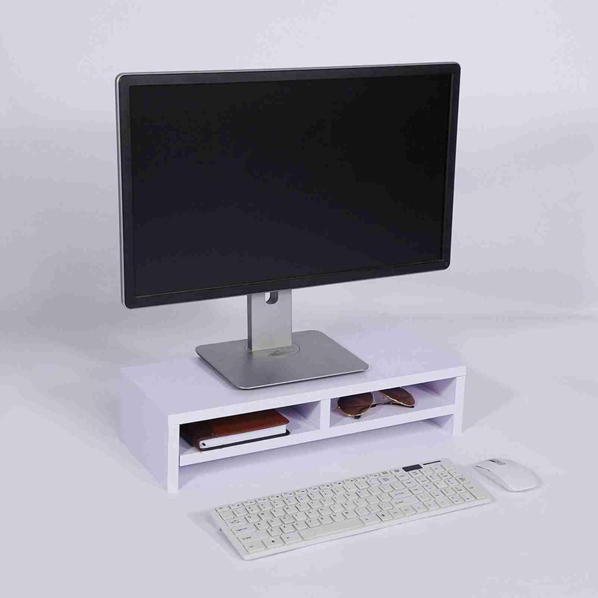 Desktop Monitorstandaard - Laptoprek Bureau - Opgeruimd Bureau - Twee Niveaus - 50x20x11.7 cm - Paarsachtig Wit